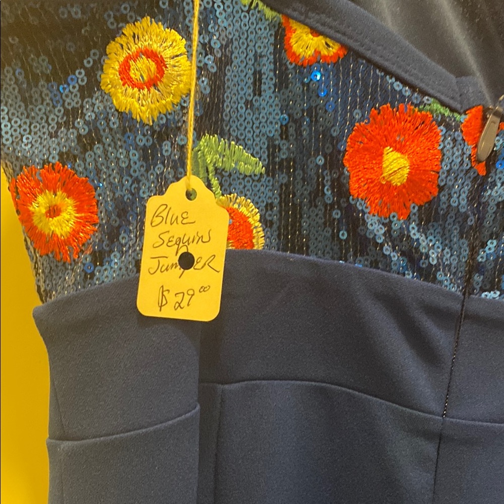 Blue Floral Embroidered Jumpsuit - Picture 6 of 6